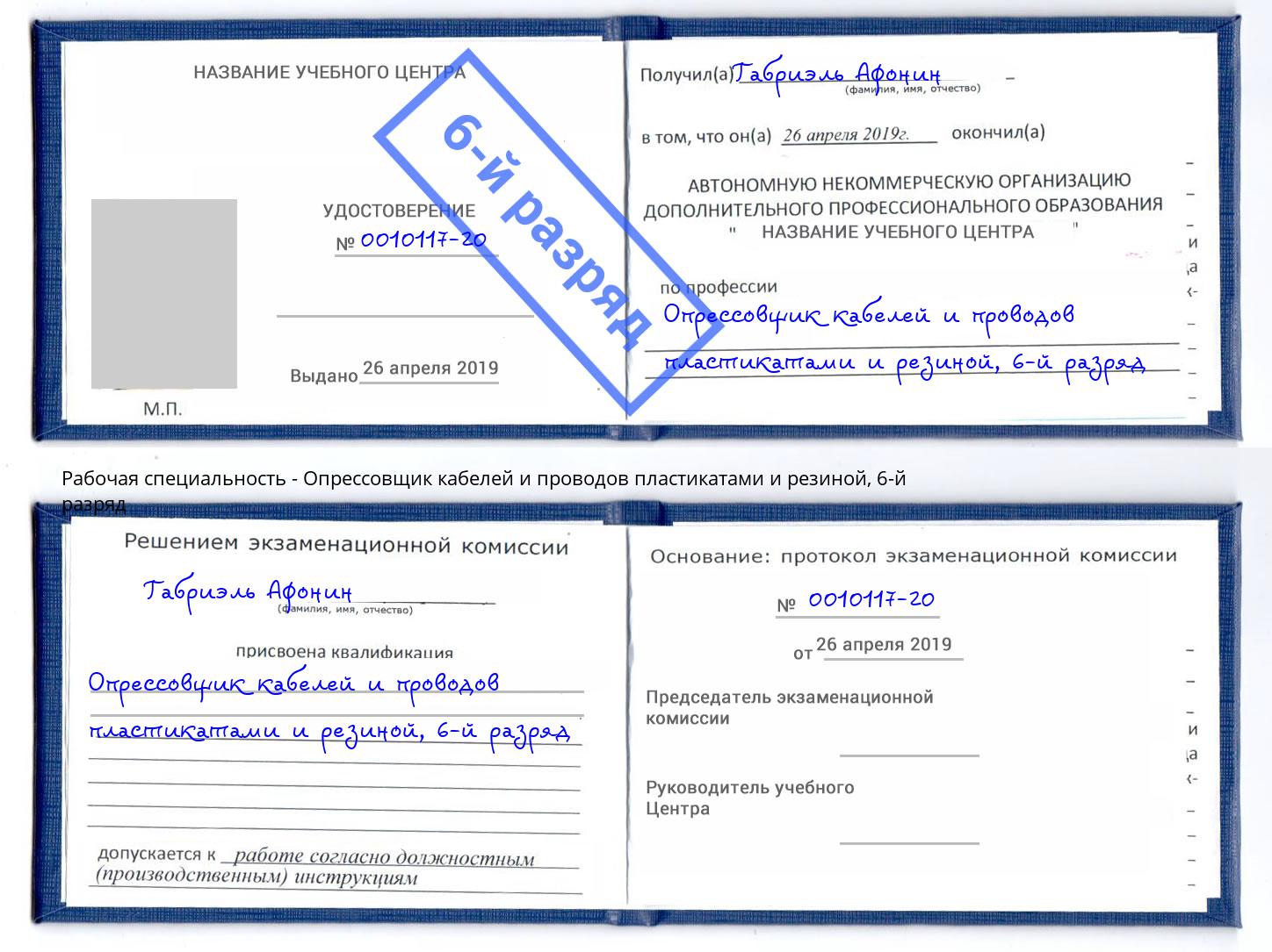 корочка 6-й разряд Опрессовщик кабелей и проводов пластикатами и резиной Шумерля