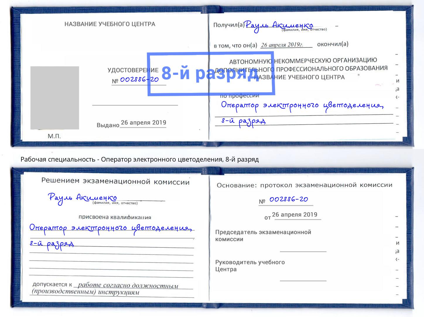 корочка 8-й разряд Оператор электронного цветоделения Шумерля