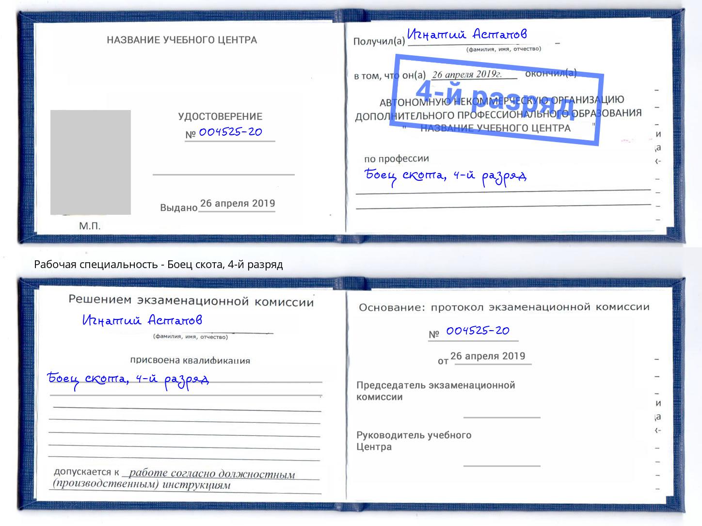 корочка 4-й разряд Боец скота Шумерля