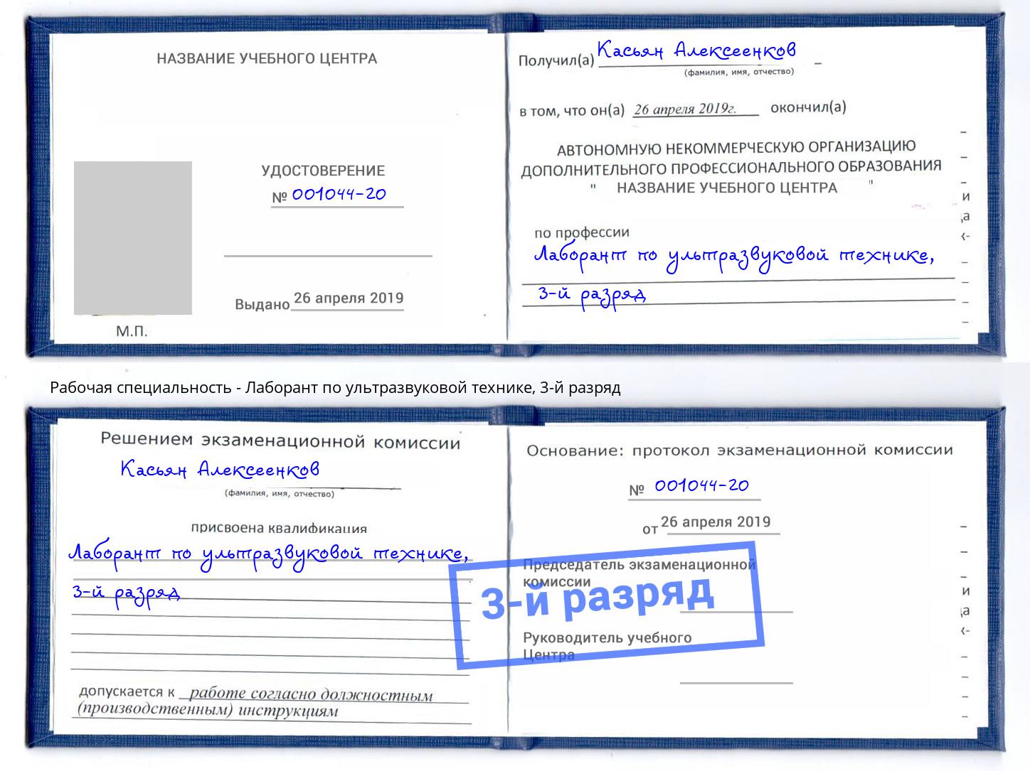 корочка 3-й разряд Лаборант по ультразвуковой технике Шумерля