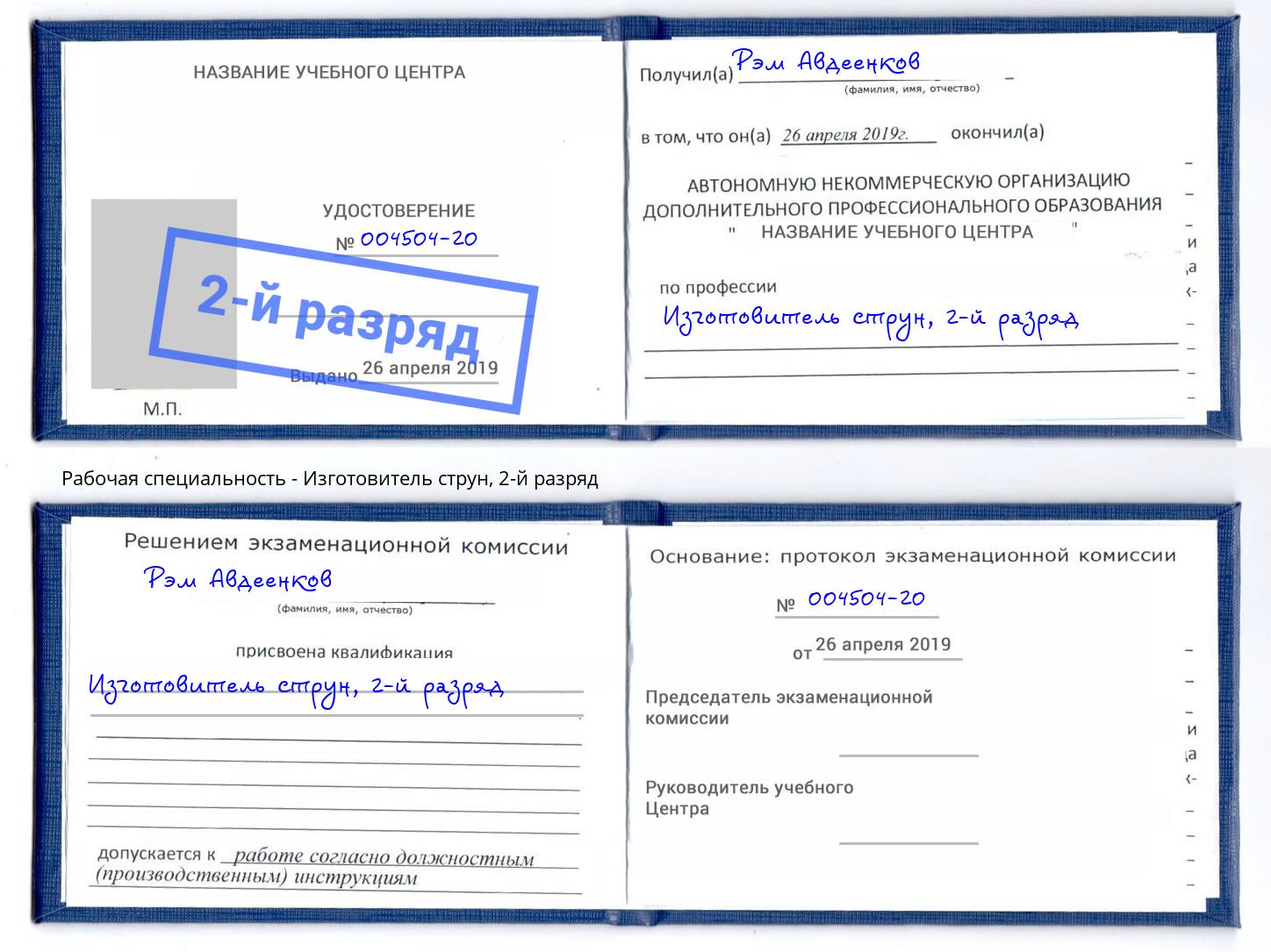 корочка 2-й разряд Изготовитель струн Шумерля