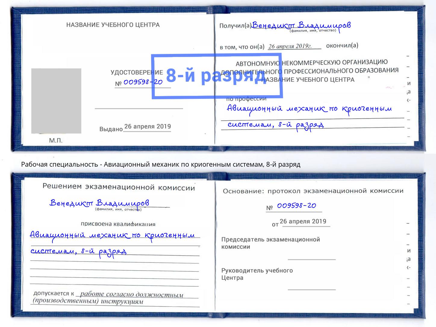 корочка 8-й разряд Авиационный механик по криогенным системам Шумерля